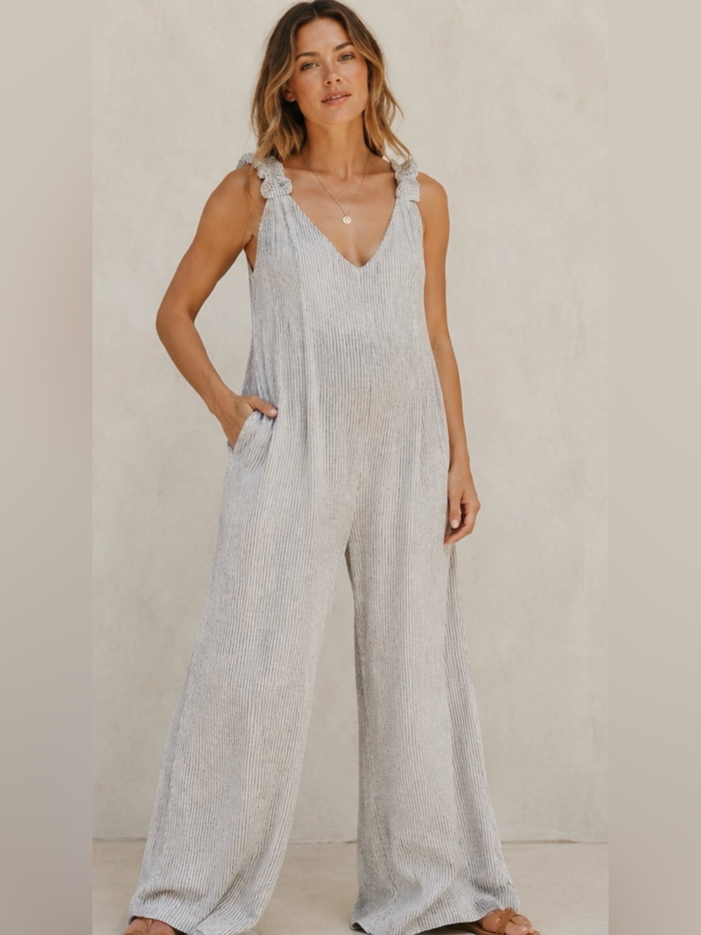 BEACHWOOD BABY Striped Classic The Everyday Jumpsuit S  Maternity Wide Leg Boho